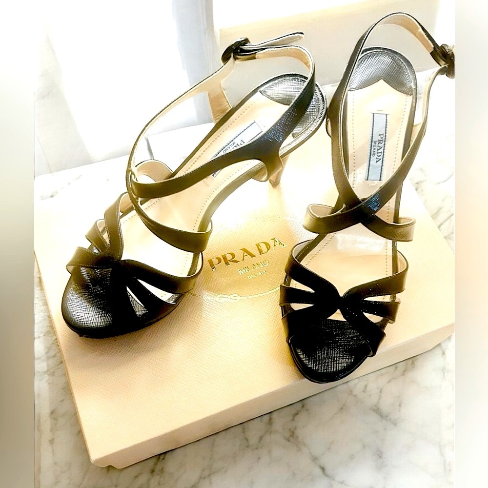 Prada ⭐️Black Strappy Patent leather Heels 7.5